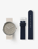 SMOKE GREEN OFFWHITE 40MM + NAVY LEATHER STRAP SET (SILVER)