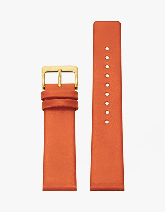 14mm Deco Orange Leather Strap (Gold)