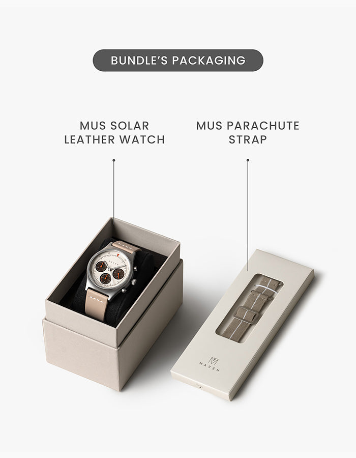 MUS SOLAR C-02 BROWN 40MM + GRAY PARACHUTE STRAP SET