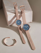 STORM CLOUD CAMEL 34MM + NAVY LEATHER STRAP SET (ROSE GOLD)