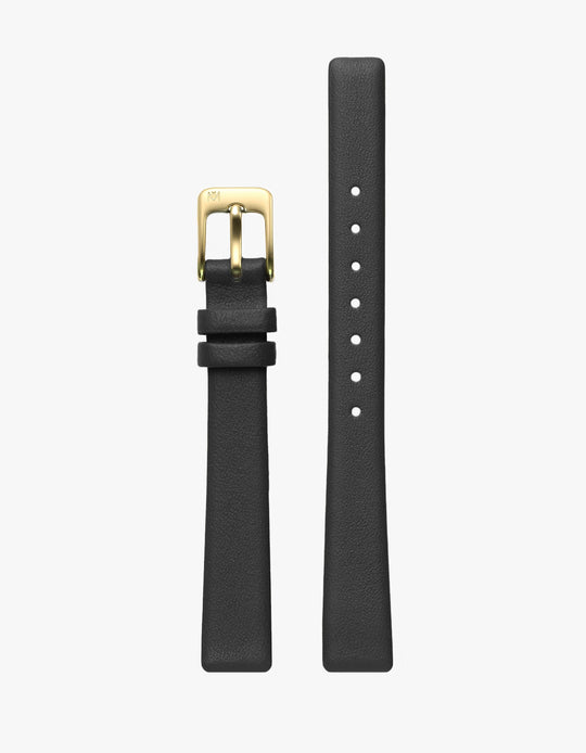 12MM BLACK LEATHER STRAP (GOLD)