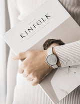 SMOKE GREEN OFFWHITE 34MM + NAVY LEATHER STRAP SET  (SILVER)