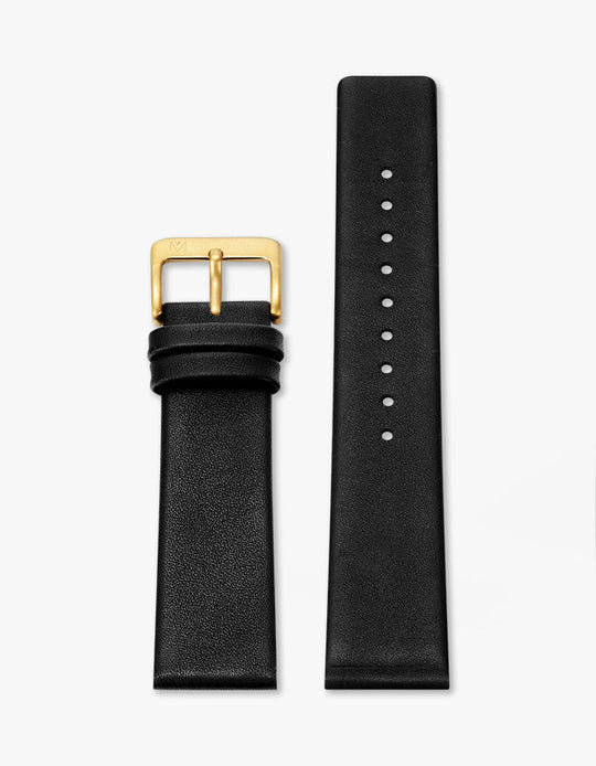 14mm Deco Black Leather Strap (Gold)