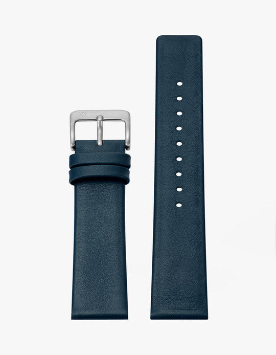 14mm Deco Navy Leather Strap (Silver)
