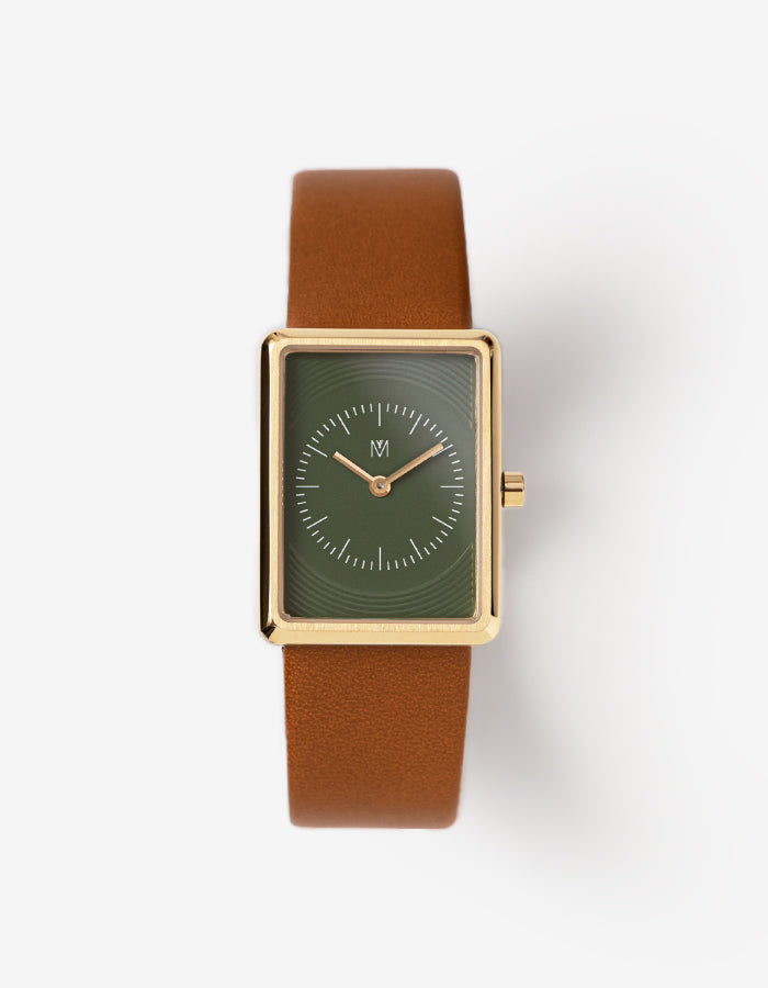 Green dial brown strap square watches